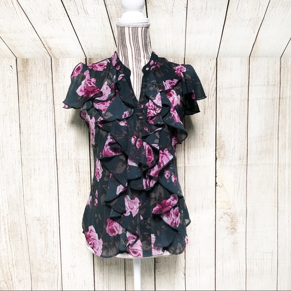 Converse Tops - Casual Comfy Purple Floral Sheer Ruffle XS Blouse